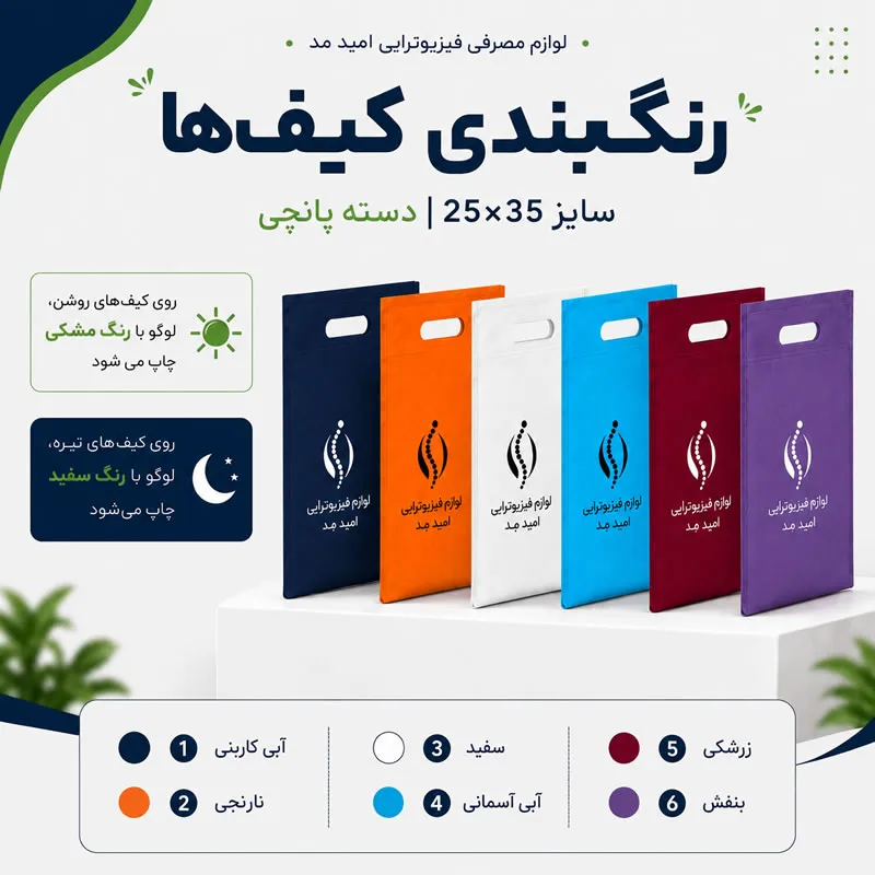 رنگبندی کیف 25*35 سانت دسته پانچی پکیج فیزیوتراپی بیمار