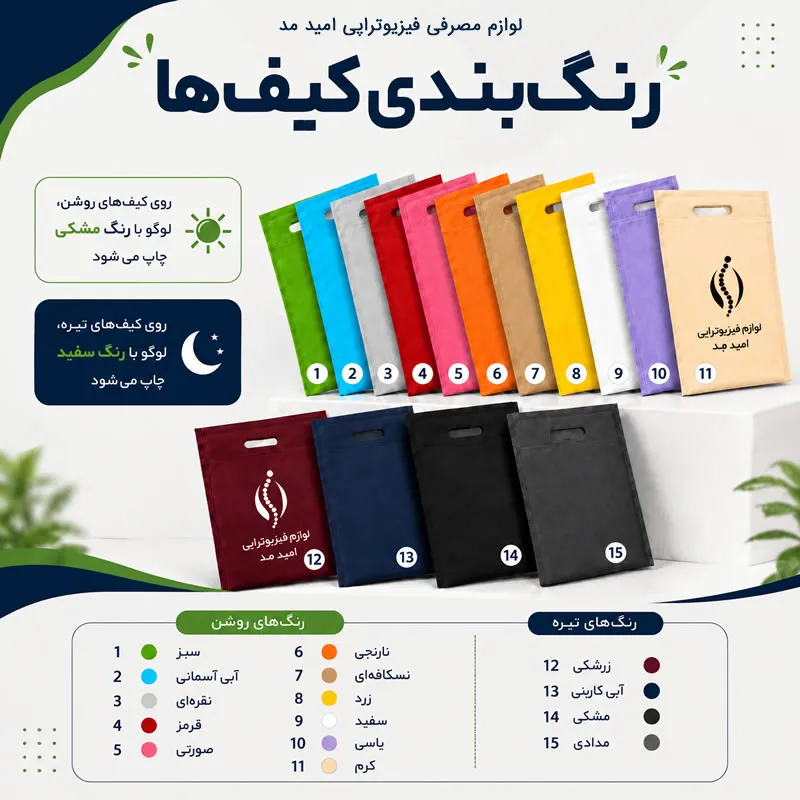 رنگبندی کیف های پکیج فیزیوتراپی بیمار